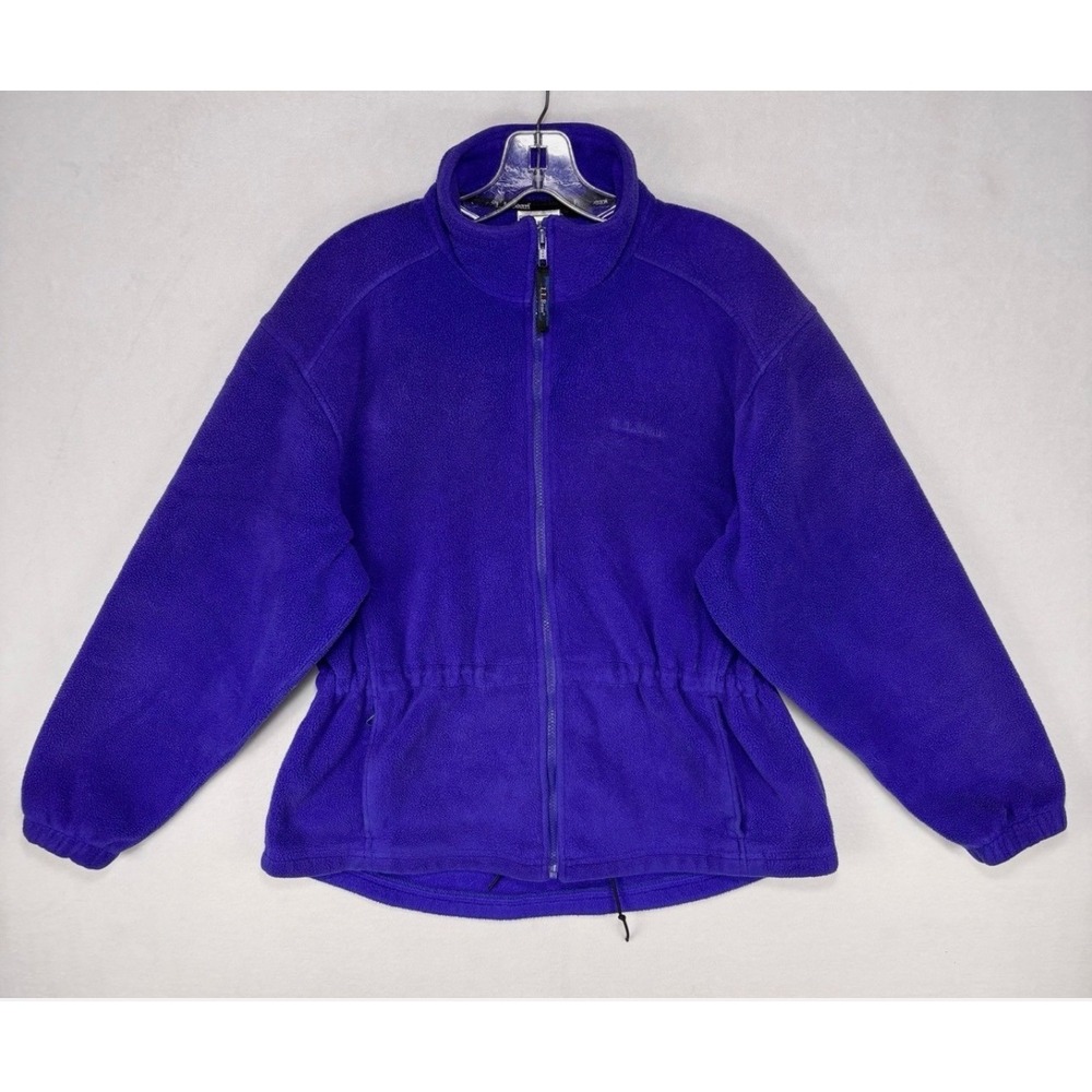L.L. BEAN VTG Womens XL Purple Fleece Jacket Full Zip Drawstring Waist Pockets